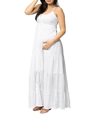 Shop Nom Maternity Lisboa Tiered Eyelet Maxi Dress In White