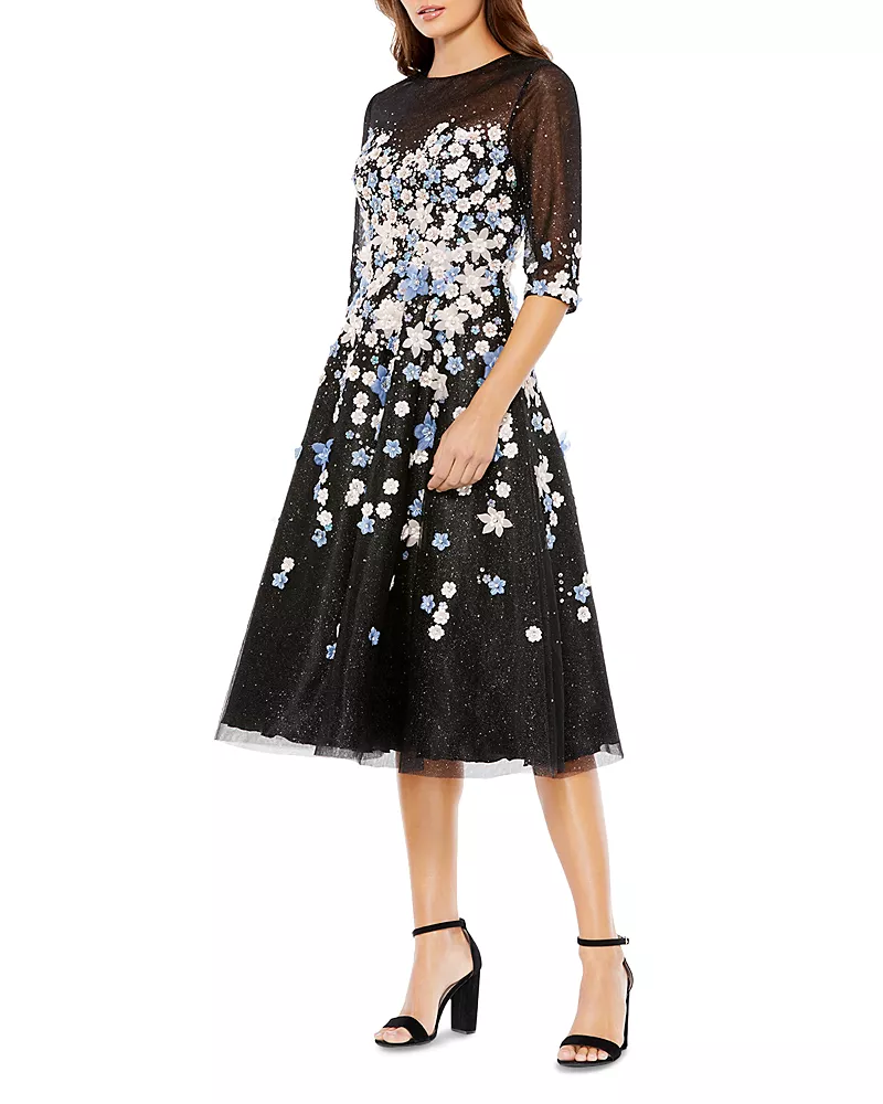 Mac Duggal Beaded Appliqued Midi Dress