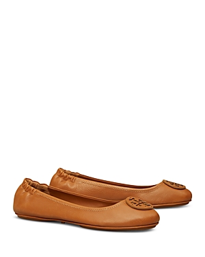 Tory Burch Minnie Leather Logo Travel Ballerina Flats In Bourbon Miele