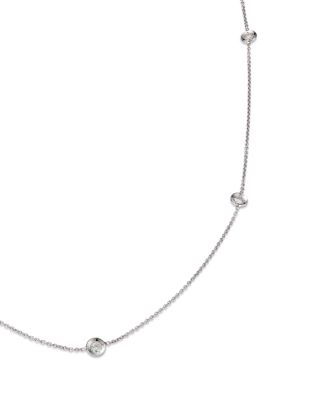 18K White Gold or 18k Yellow Gold Bezel Diamond Station Necklace, 18"