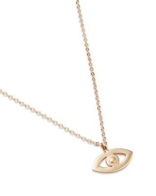 14K Yellow Gold Evil Eye Pendant Necklace, 16"