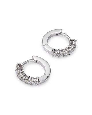 18K White Gold Small Hoop Earrings with Diamonds