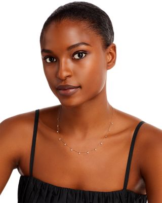 Diamond Station Droplet Necklace in 14K Rose Gold, 0.50 tcw 