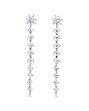 Shashi Cubic Zirconia Flower Linear Drop Earrings in White Gold Plated