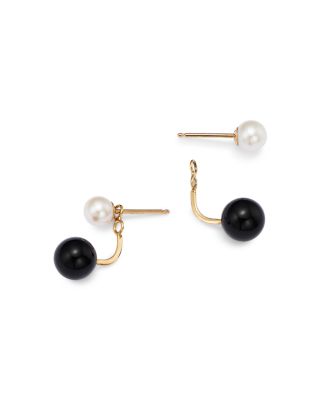Onyx & Cultured Freshwater Pearl Front-to-Back Drop Earrings in 14K Yellow Gold 