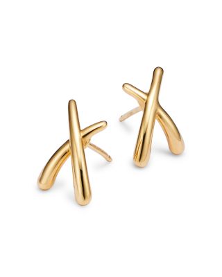 14K Yellow Gold Small X Stud Earrings 