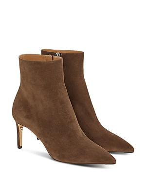 Ferragamo Imogen Suede Stiletto Zip Booties In Muschio