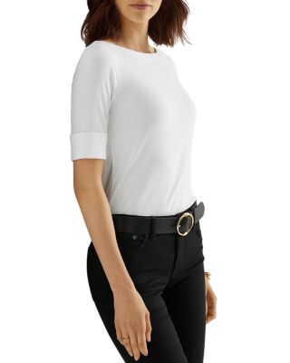 Elbow Sleeve Boat Neck Top 