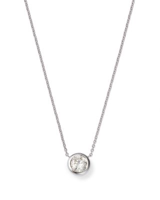 18K White Gold Bezel Diamond Solitaire Pendant Necklace, 16" 