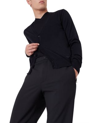 Wool Solid Slim Fit V Neck Cardigan 