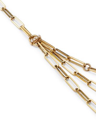 18K Yellow Gold Designer Gold Diamond Layered Paperclip Link Necklace, 15"