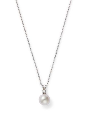 Diamond & Cultured Freshwater Pearl Pendant Necklace in 14K White Gold, 16" 