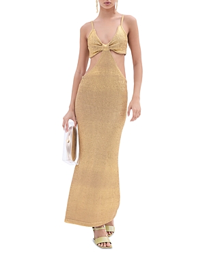 Cult Gaia Serita Open-panel Cotton-blend Knitted Midi Dress In Gold