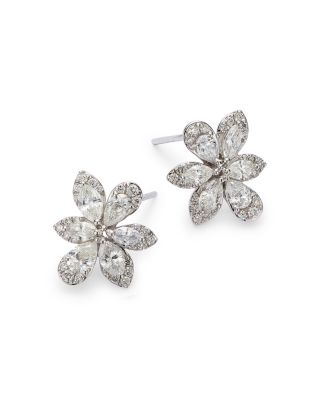 Marquis, Pear & Round Cut Diamond Flower Stud Earrings in 14K White Gold, 1.0 tcw 