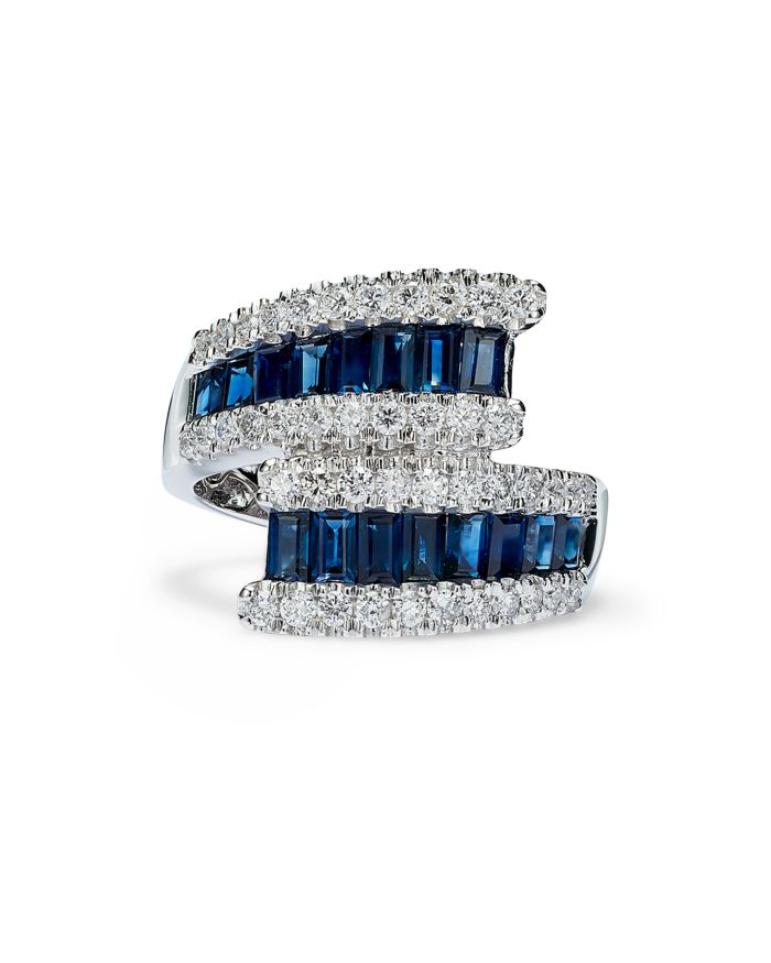 Sapphire & Diamond Bypass Ring in 14K White Gold