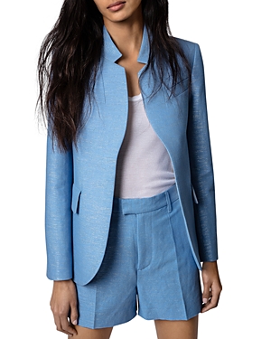 Zadig & Voltaire Very Cotton And Linen Jacket With Lurex Thread In Azur
