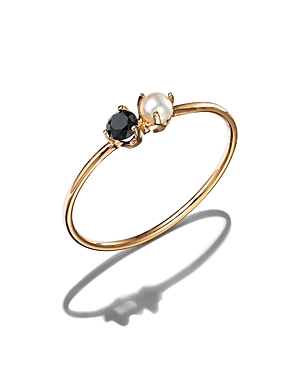 Zoë Chicco 14k Yellow Gold Cultured Freshwater Pearl & Black Diamond Ring - 150th Anniversary Exclusive In Black/gold