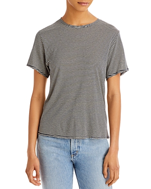Rag & Bone Michal Striped Linen Crewneck Tee In Nvymulti