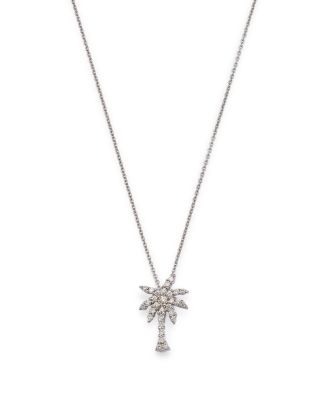 18K White Gold Palm Tree Pendant Necklace with Diamonds, 16"