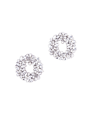 Deepa by Deepa Gurnani Binita Beaded Mixed Cubic Zirconia Open Circle Drop Earrings in Stainless Steel