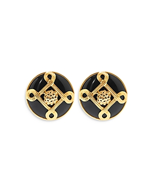 Capucine De Wulf Monique Black Circle Decorated Stud Earrings in 18K Gold Plate
