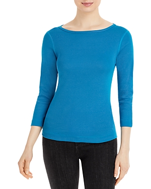 Three Dots Three-quarter-sleeve Cotton Tee In Crystal Teal