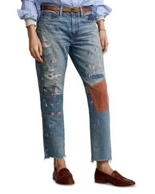 Ralph Lauren Avery Patch Detail High Rise Ankle Boyfriend Jeans in