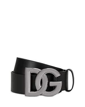 Shop Dolce & Gabbana Men's Logo Leather Belt In Black/silver