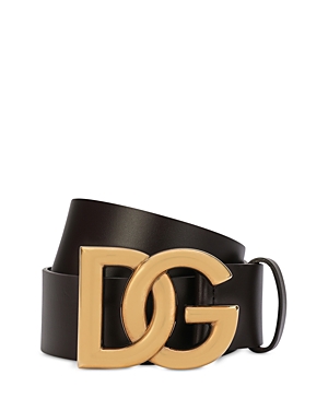 Shop Dolce & Gabbana Men's Logo Leather Belt In Brown/gold