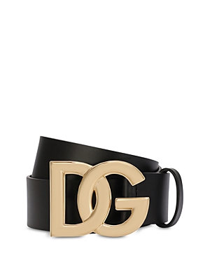 Dolce & Gabbana Men's Logo Leather Belt In Black/gold