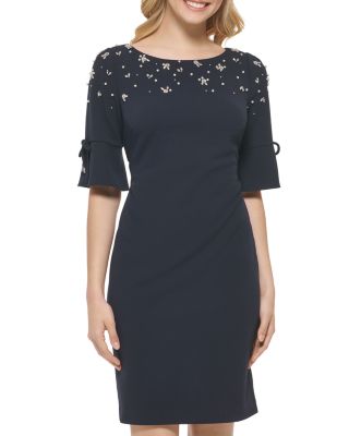 KARL LAGERFELD PARIS Rhinestone Detail Scuba Crepe Dress | Bloomingdale's  Women