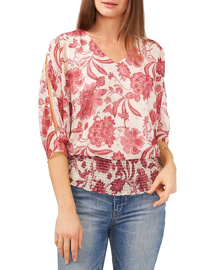 Vince Camuto Women's Smocked Office Blouse Silver Size -XS