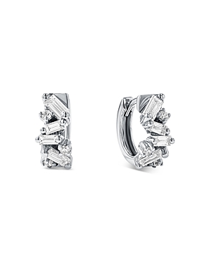 Suzanne Kalan 18k White Gold Diamond Thin Huggie Hoop Earrings In White