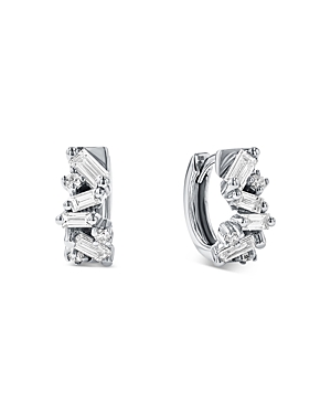 Suzanne Kalan 18K White Gold Diamond Thick Huggie Hoop Earrings