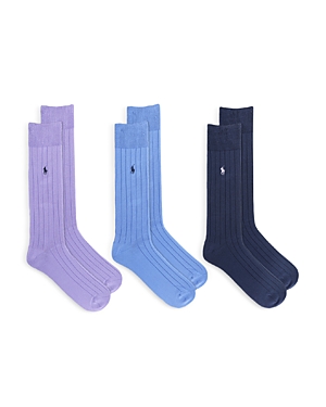 Polo Ralph Lauren Supersoft Ribbed Dress Socks - Pack Of 3 In Lavender/sky Blue/navy