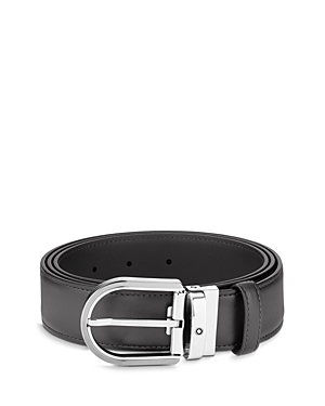 Shop Montblanc Horseshoe Buckle Leather Belt In Gray