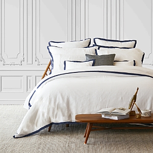 Amalia Home Collection Stonewashed Linen Boudoir Sham - 100% Exclusive In White/navy