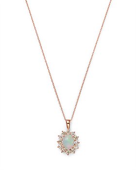 Bloomingdale's - Opal & Diamond Oval Halo Pendant Necklace in 14K Rose Gold, 18" - 100% Exclusive