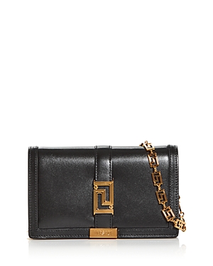 Shop Versace Greca Goddess Leather Chain Wallet In Black