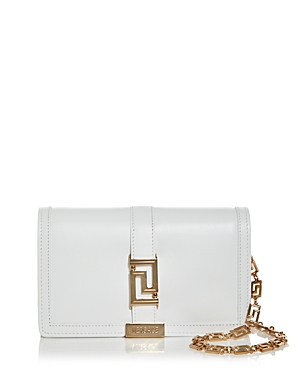 Versace Greca Goddess Leather Chain Wallet In Optic White