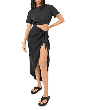 Free People Rae Waist Cutout Asymmetric Dress In Black