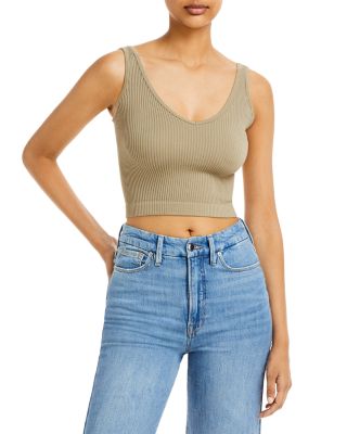 Free People Sleeveless Scoopneck Ribbed Cropped Tank In Eucalyptus