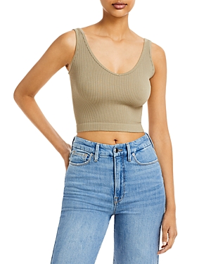 Free People Sleeveless Scoopneck Ribbed Cropped Tank In Eucalyptus