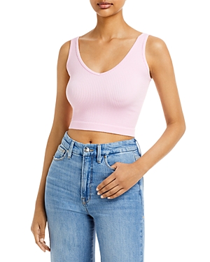 Free People Sleeveless Scoopneck Ribbed Cropped Tank In Pink Sky