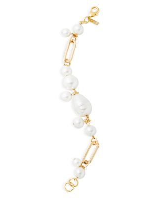 Kenneth Jay Lane Imitation Pearl Cluster Link Bracelet in Gold Tone