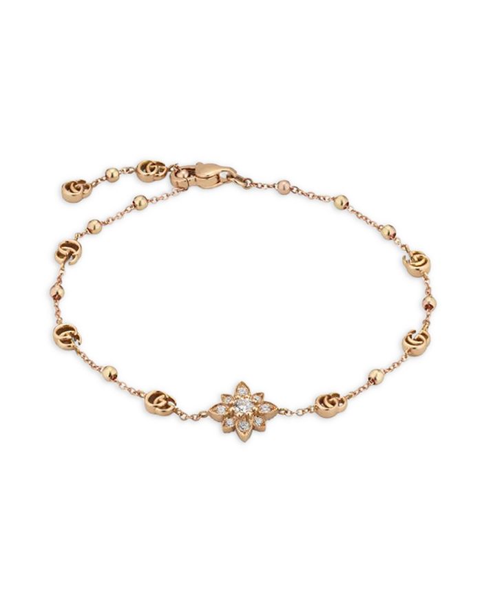 Beautiful Luxury Diamond Flower Blossom Monogram Charm Bracelet Rose Chain Drop Charm