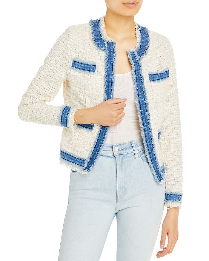L'AGENCE Agnes Denim Trim Tweed Jacket | Bloomingdale's