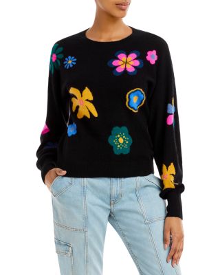 AQUA AQUA Retro Floral Intarsia Cashmere Sweater 100 Exclusive Bloomingdale s