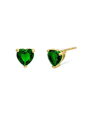 Adinas Jewels Cubic Zirconia Heart Stud Earrings In Green/gold