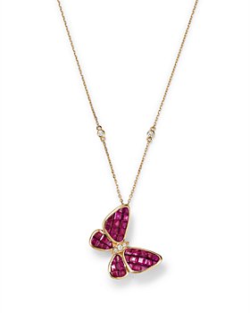 Bloomingdale's - Ruby & Diamond Butterfly Pendant Necklace 14K Yellow Gold, 18" - 100% Exclusive